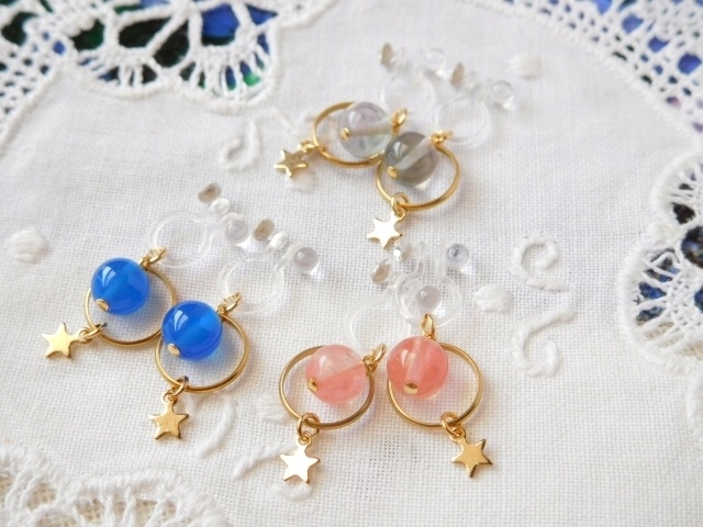 天然石プラネットのドール用ノンホールピアス