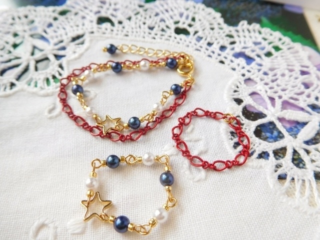 カラーチェーンとパールの夏色星ドール用アクセサリーセット