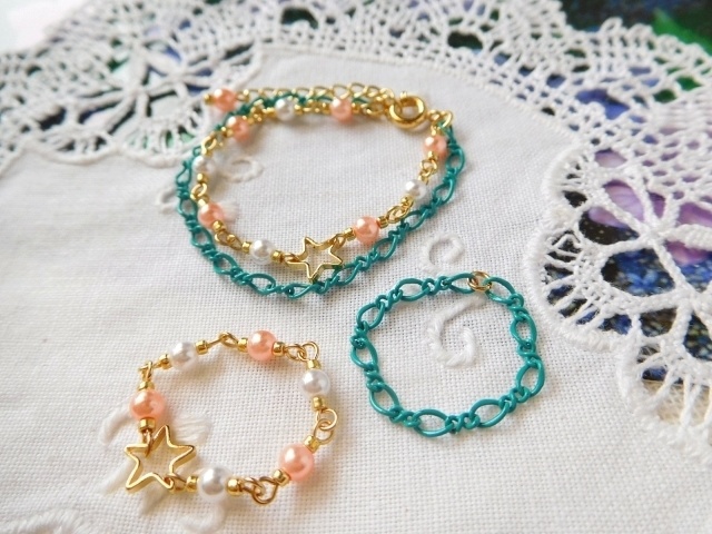 カラーチェーンとパールの夏色星ドール用アクセサリーセット