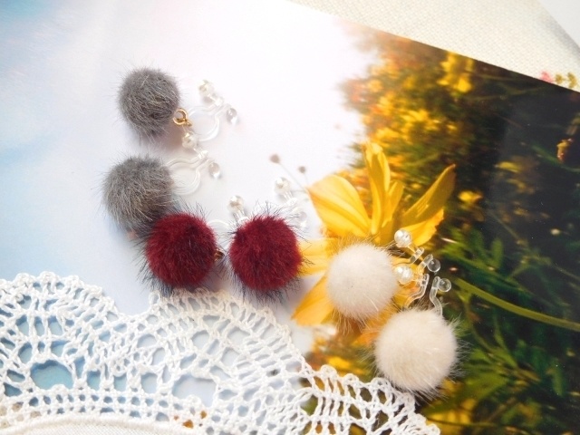 ポンポンエコファーのドール用ノンホールピアス