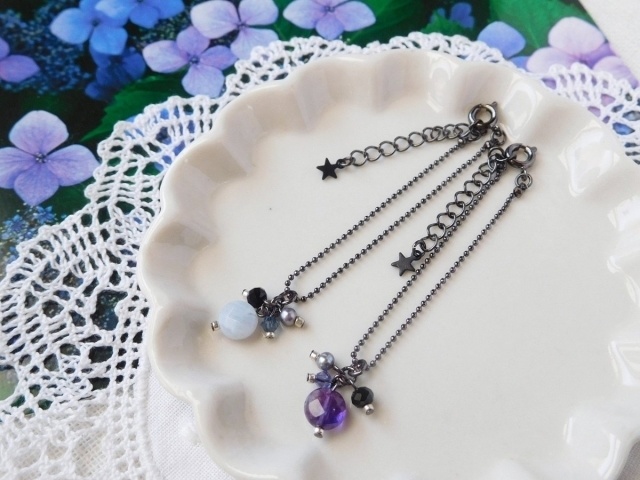 コインカット天然石のドール用黒ネックレス