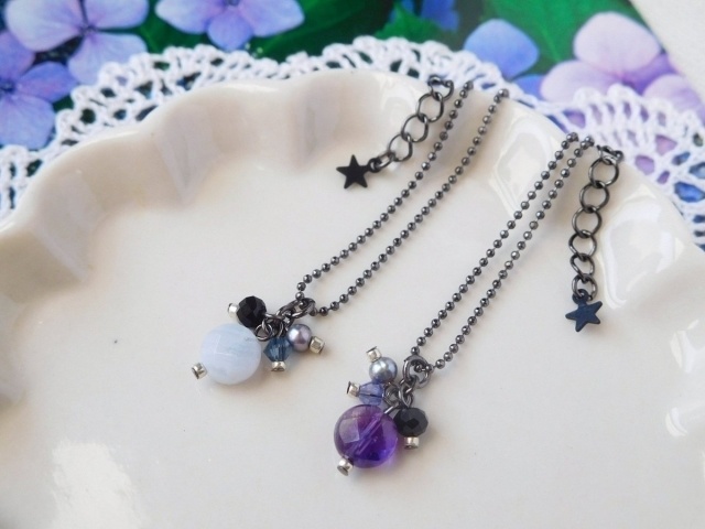 コインカット天然石のドール用黒ネックレス