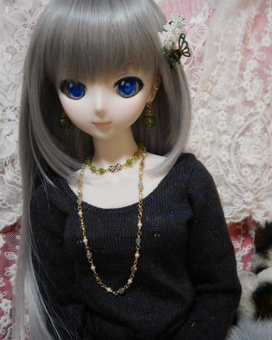 極小ガラスキューブとパールのドール用2wayネックレス