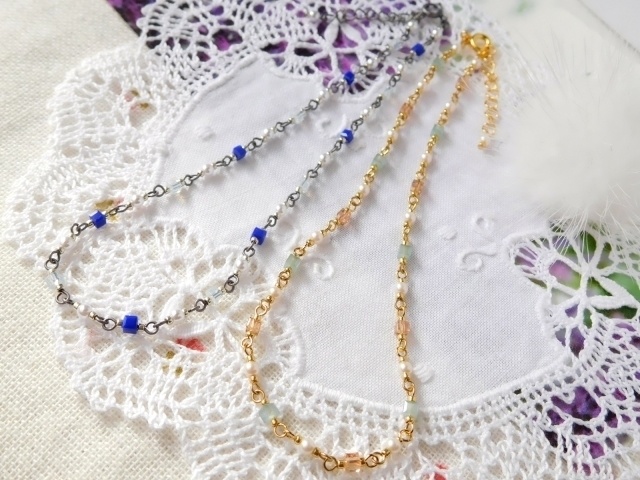 極小ガラスキューブとパールのドール用2wayネックレス