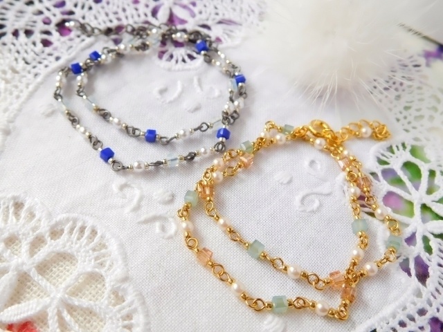 極小ガラスキューブとパールのドール用2wayネックレス