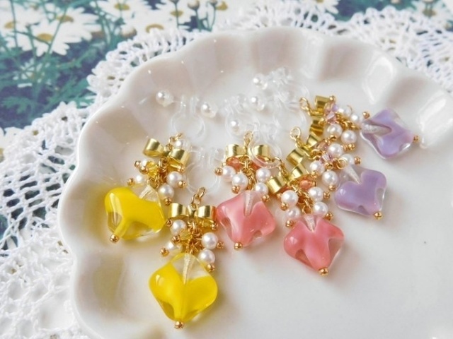 リボンと菱ギブレしゃらんらドール用ノンホールピアス