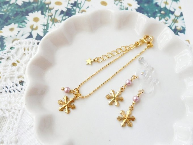 雪の結晶とスワロパールのドール用アクセサリーセット