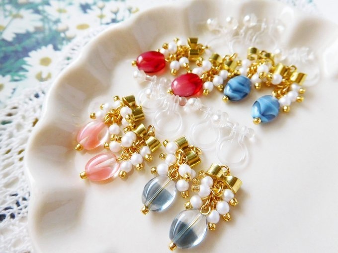 リボンとCZオーバルのしゃらんらドール用ノンホールピアス