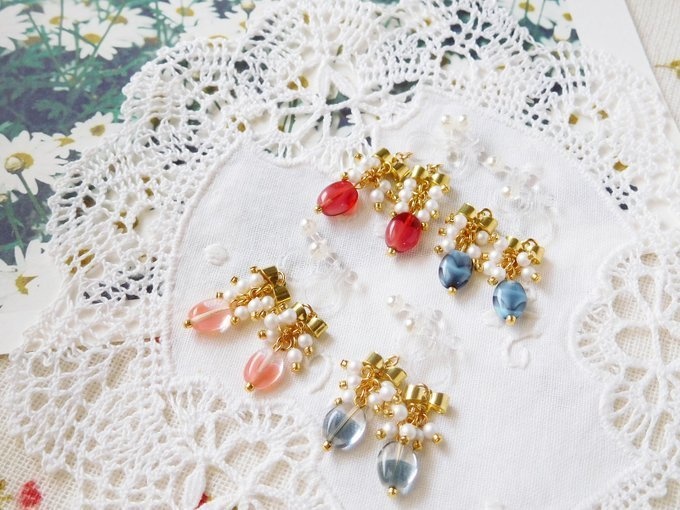 リボンとCZオーバルのしゃらんらドール用ノンホールピアス