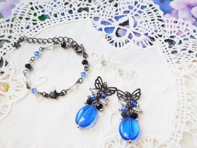 黒蝶とCZオーバルの星しゃらんらドール用アクセサリーセット