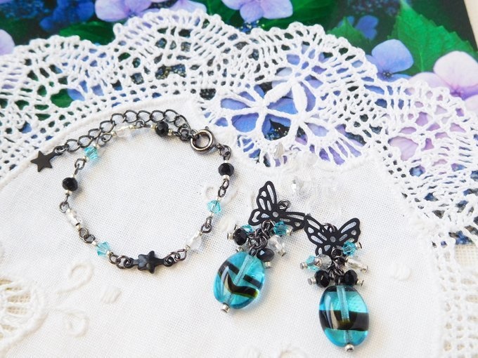 黒蝶とCZオーバルの星しゃらんらドール用アクセサリーセット