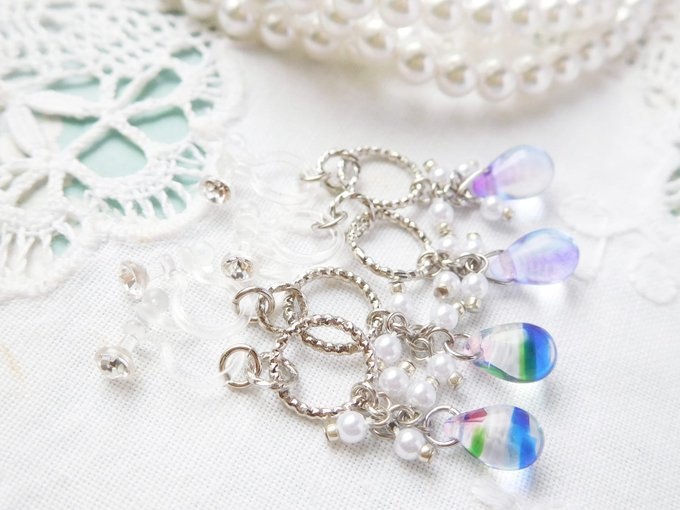 キラキラフープと夏雨雫のしゃらんらドール用ノンホールピアス