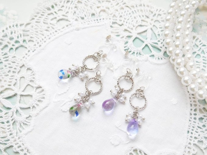 キラキラフープと夏雨雫のしゃらんらドール用ノンホールピアス