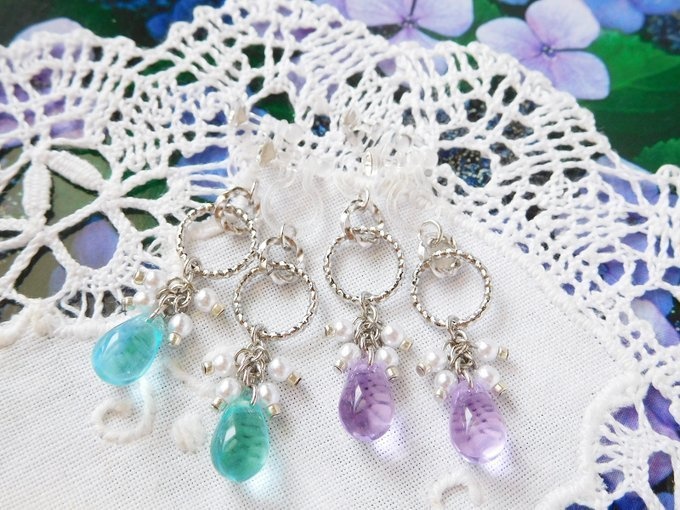 キラキラフープと夏雨雫のしゃらんらドール用ノンホールピアス