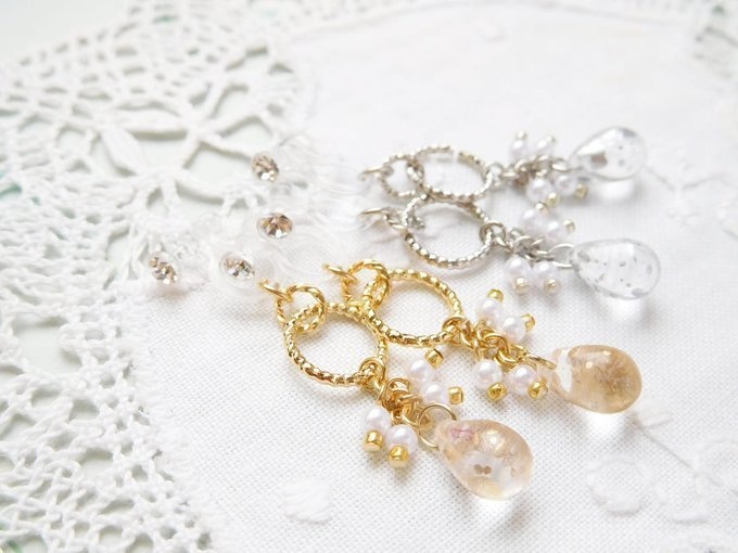 キラキラフープと夏雨雫のしゃらんらドール用ノンホールピアス