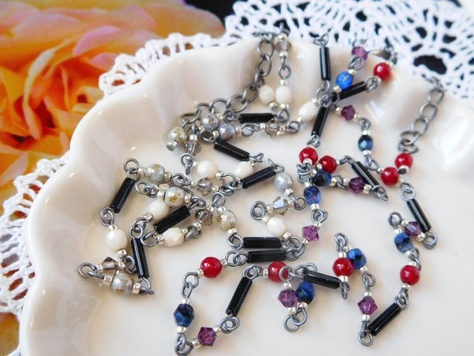 竹ビーズとクリスタライズのドール用3wayネックレス