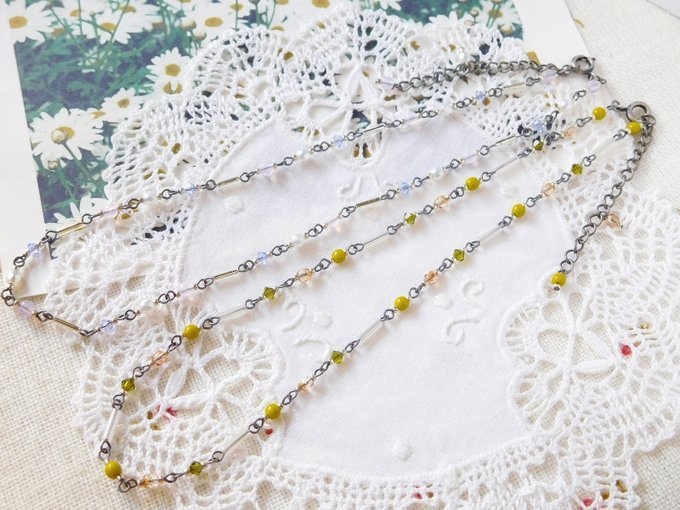 竹ビーズとクリスタライズのドール用3wayネックレス