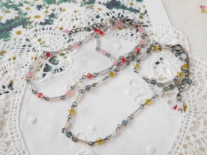 竹ビーズとクリスタライズのドール用3wayネックレス