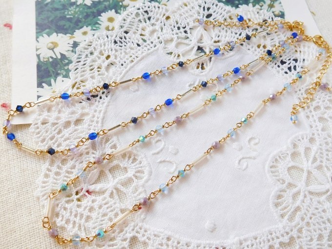 竹ビーズとクリスタライズのドール用3wayネックレス