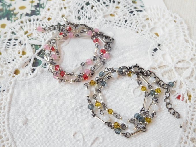 竹ビーズとクリスタライズのドール用3wayネックレス