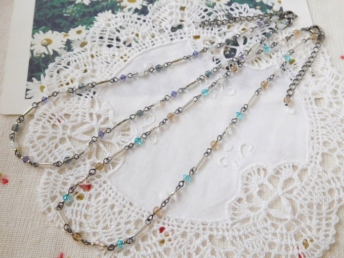 竹ビーズとクリスタライズのドール用3wayネックレス