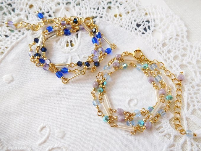 竹ビーズとクリスタライズのドール用3wayネックレス