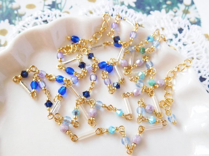 竹ビーズとクリスタライズのドール用3wayネックレス