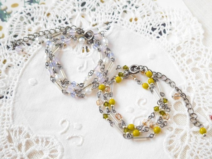 竹ビーズとクリスタライズのドール用3wayネックレス