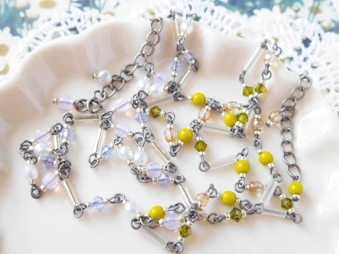 竹ビーズとクリスタライズのドール用3wayネックレス