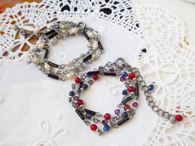 竹ビーズとクリスタライズのドール用3wayネックレス