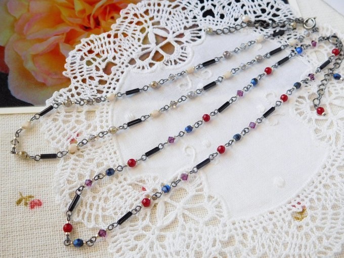 竹ビーズとクリスタライズのドール用3wayネックレス