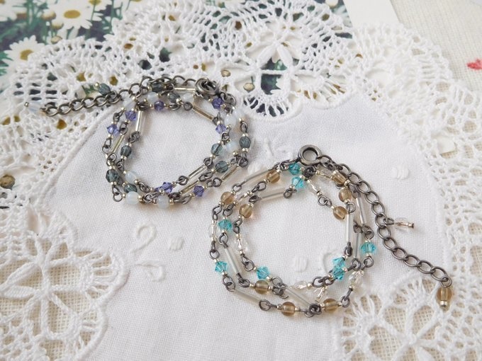 竹ビーズとクリスタライズのドール用3wayネックレス