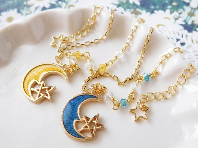 月と五芒星のドール用アシンメトリーネックレス 
