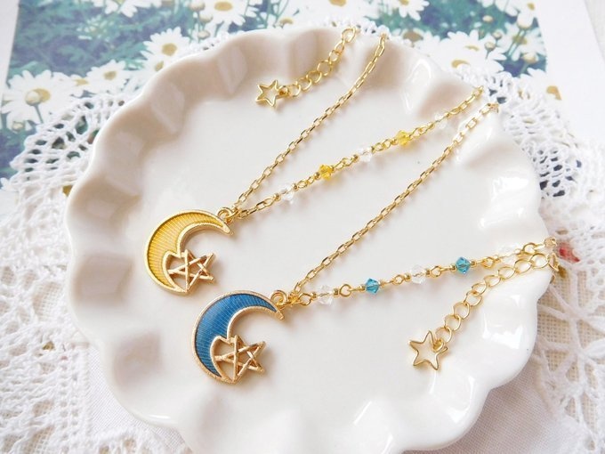 月と五芒星のドール用アシンメトリーネックレス