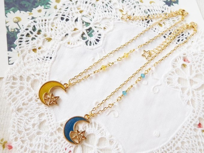 月と五芒星のドール用アシンメトリーネックレス