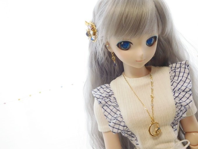 月と青星と猫のドール用ネックレス