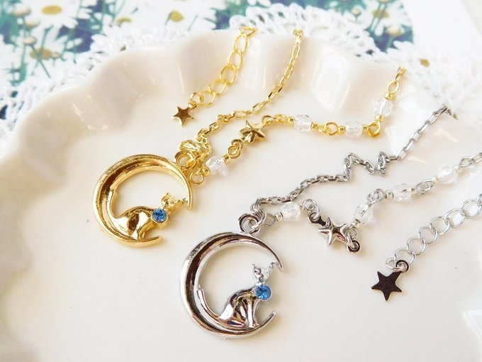 月と青星と猫のドール用ネックレス