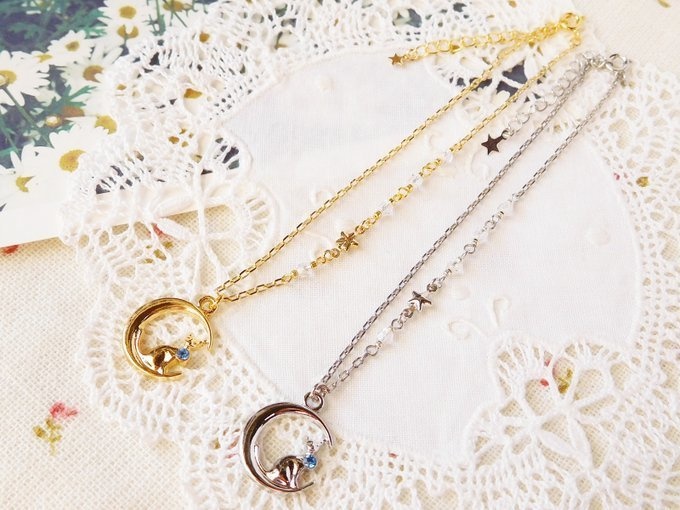 月と青星と猫のドール用ネックレス