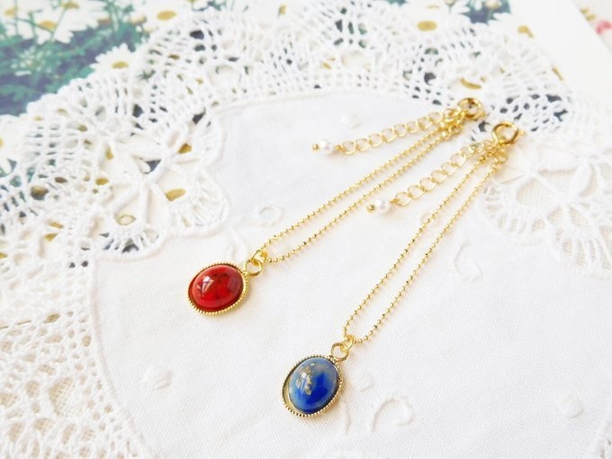 マーブルカボションのドール用ネックレス小