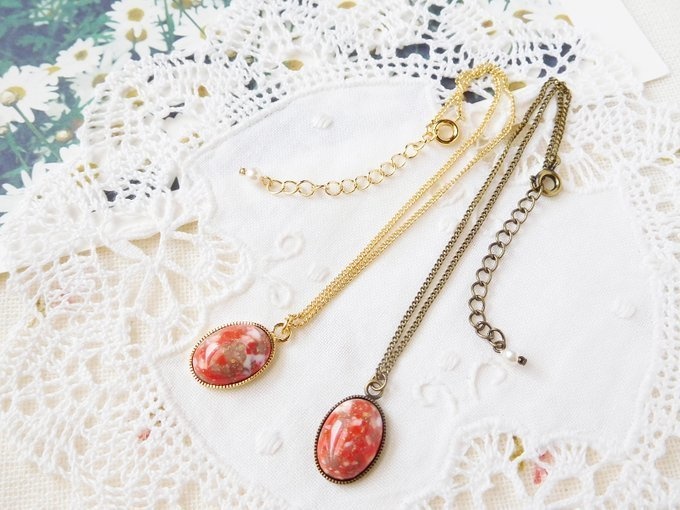 マーブルカボションのドール用ネックレス大