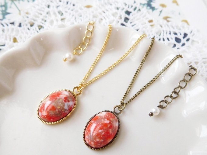 マーブルカボションのドール用ネックレス大