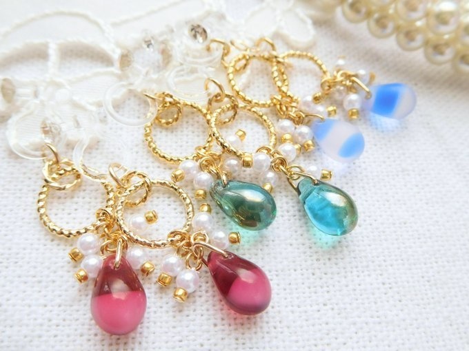 キラキラフープと秋雨雫のしゃらんらドール用ノンホールピアス