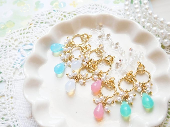 キラキラフープと秋雨雫のしゃらんらドール用ノンホールピアス