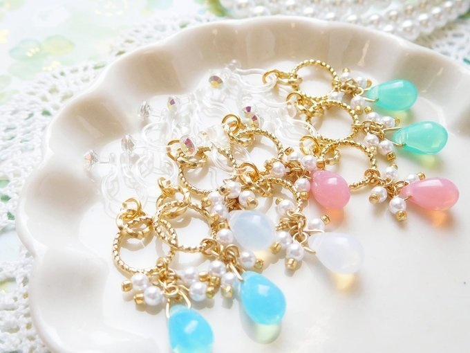 キラキラフープと秋雨雫のしゃらんらドール用ノンホールピアス