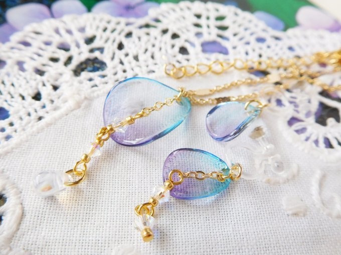 紫陽花と雨露揺れるドール用アクセサリーセット