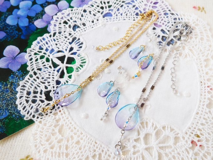 紫陽花と雨露揺れるドール用アクセサリーセット