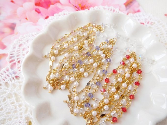 クリスタライズとチェーン揺れるタッセルドール用ノンホールピアスG