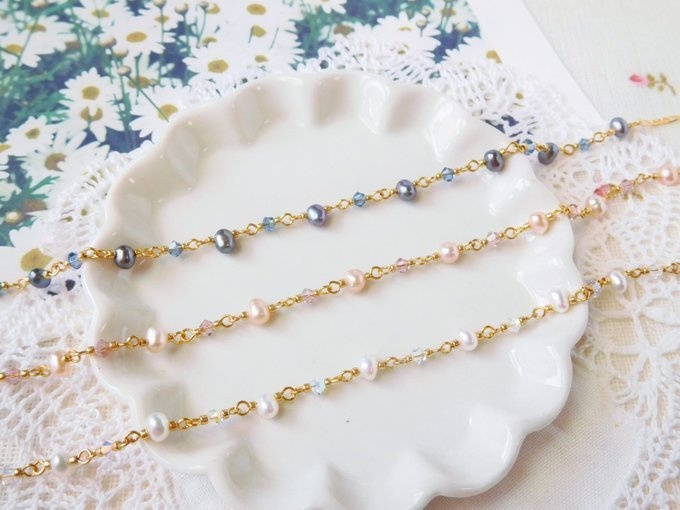 淡水パールとクリスタライズの3wayドール用ネックレス