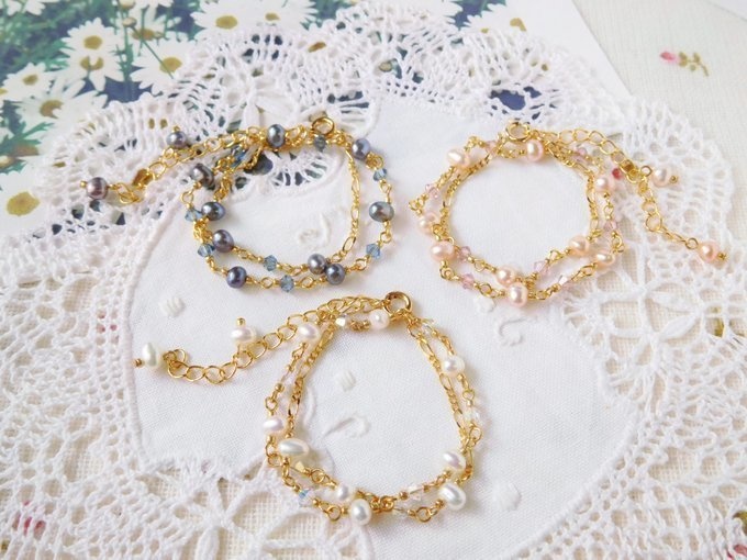 淡水パールとクリスタライズの3wayドール用ネックレス