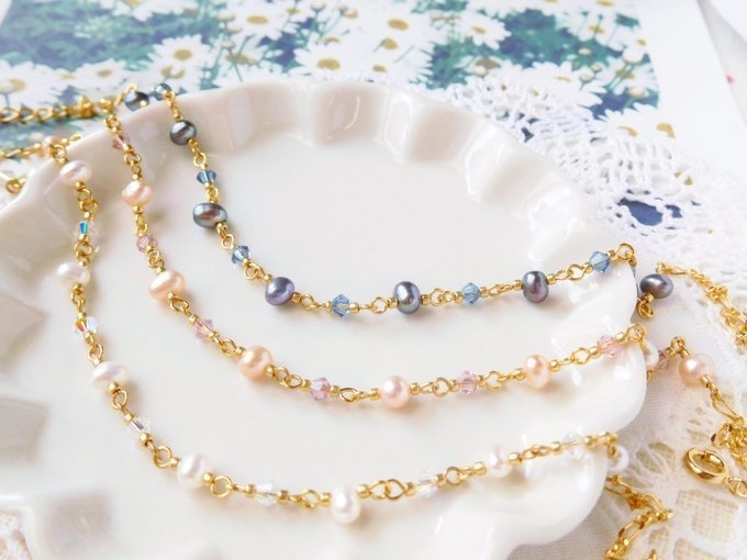 淡水パールとクリスタライズの3wayドール用ネックレス